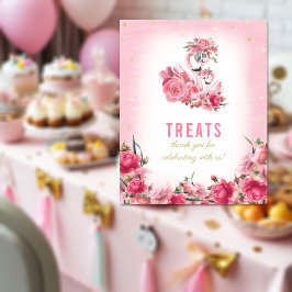 Póster Trata a Rótulo Baby Shower Flamingo Ballerina rosa