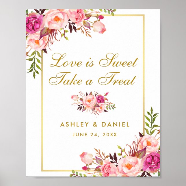 Póster Tratamiento de Boda de oro de Rubor rosa floral (Frente)