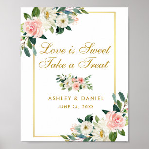 Póster Tratamiento de oro de Boda Rubor rosa floral