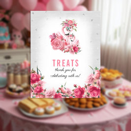 Póster Tratamiento Rótulo Baby Shower Silver Flamingo Bal