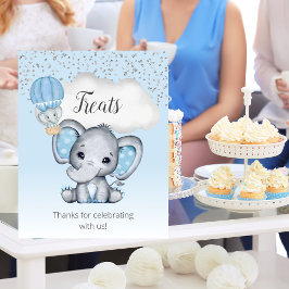 Póster Tratamientos de Baby Shower con globo azul elefant