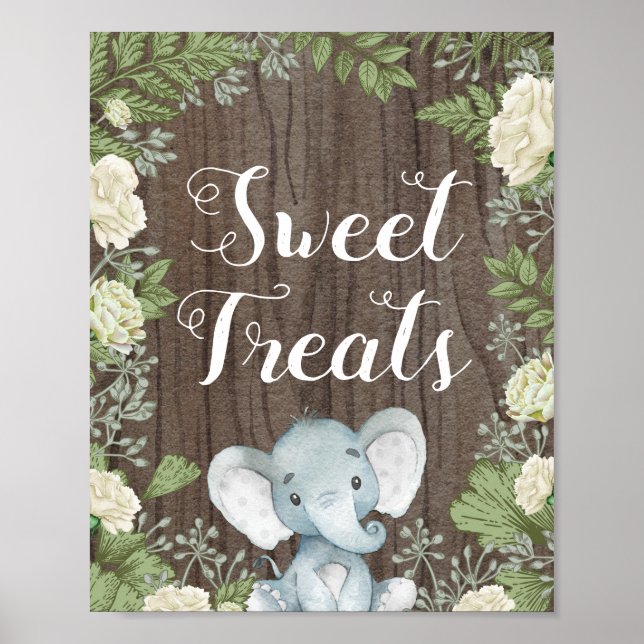 Póster Tratamientos dulces / Baby Shower de elefante de s (Frente)