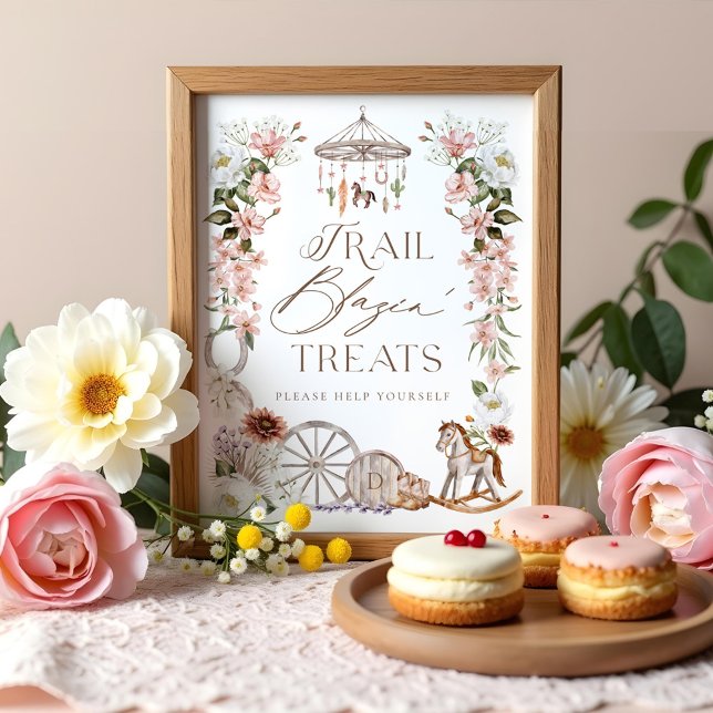 Póster Tratamientos dulces Baby Shower de rodeo floral oc (Sweet Treats Wild Western Rodeo Floral Baby Shower Poster)