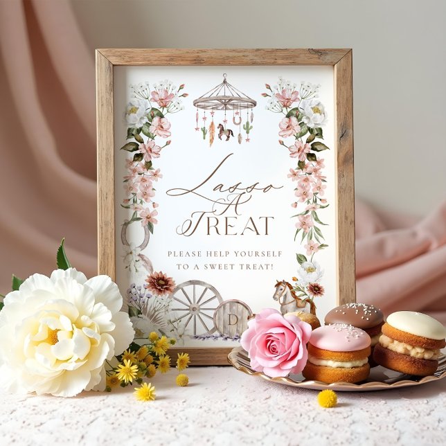Póster Tratamientos dulces Baby Shower de rodeo floral oc (Sweet Treats Wild Western Rodeo Floral Baby Shower Poster)