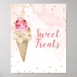 Póster Tratamientos dulces Rubor con crema de hielo rosa 