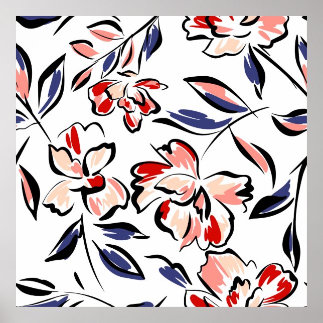 Póster Trato a mano de verano con flores en el fondo. Par (Frente)