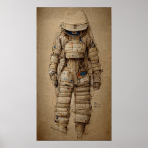 Póster Trato astronauta, boceto al estilo Leonardo da Vin