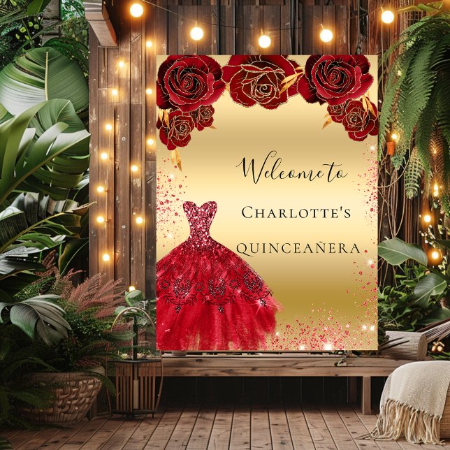 Póster Trato florido con vestido de oro rojo Quinceanera (Subido por el creador)