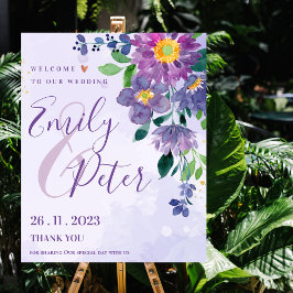 Póster Trato Romántico Morado Floral A Nuestro Boda