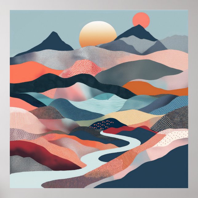 Póster Traumhafte Flussfahrt durch eine abstrakte Welt (Frente)