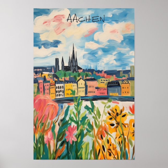 Póster Travel Aesthetic Painting City Aachen Germany  (Frente)