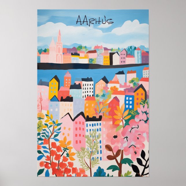 Póster Travel Aesthetic Painting City Aarhus Danmark (Frente)