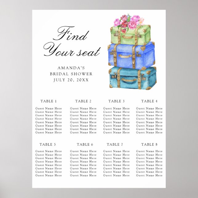 Póster Travel Bridal shower Wedding seating chart (Frente)