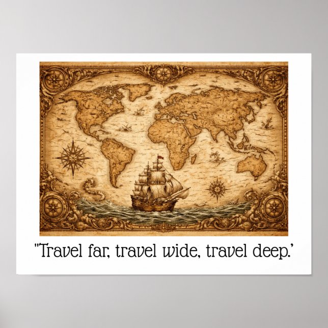 Póster  "Travel far, travel wide, travel deep.. (Frente)