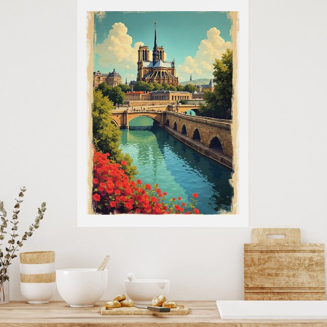 Póster Travel poster Notre Dame, France, (Cocina)