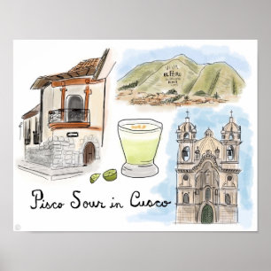 Póster Travel Poster: Pisco Sour in Cusco, Peru