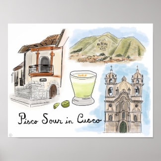 Póster Travel Poster: Pisco Sour in Cusco, Peru
