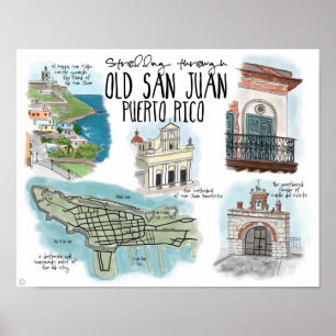 Póster Travel Poster: Strolling Old San Juan Puerto Rico