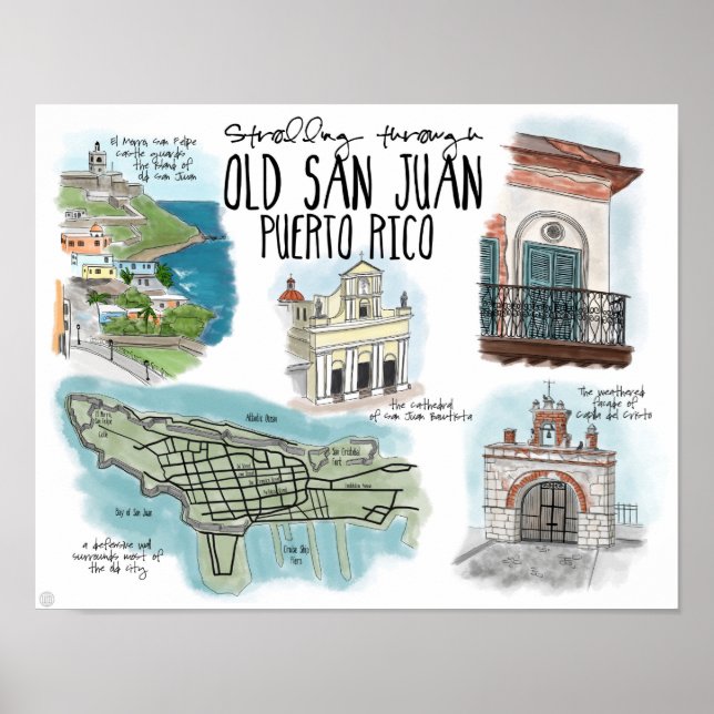 Póster Travel Poster: Strolling Old San Juan Puerto Rico (Frente)