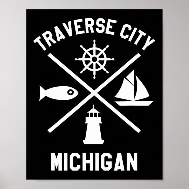 Póster Traverse City Northern Michigan Tee Sailing Boatin (Frente)
