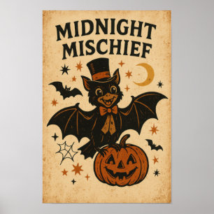 Póster Travesuras de Halloween de medianoche vintage