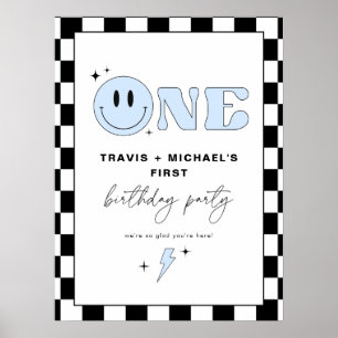Póster TraVIS Blue Smile Face Two Boy Birday Welcome