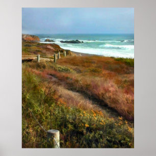 Póster Trayectoria a la línea de la playa del océano