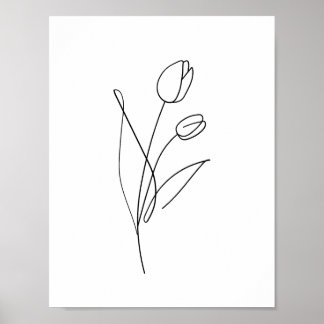 Póster Trazado de línea tulipán imprimible mínimo, floral