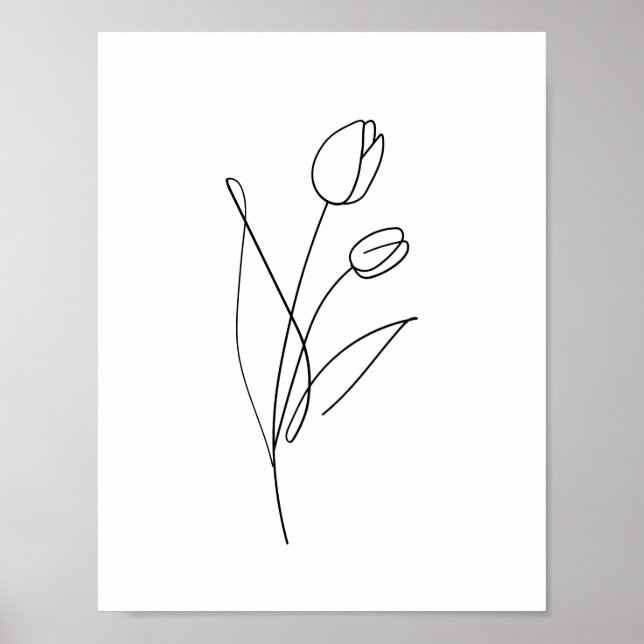 Póster Trazado de línea tulipán imprimible mínimo, floral (Frente)