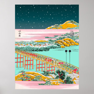 Póster Trazado japonés de madera "The Village" de Hokusai