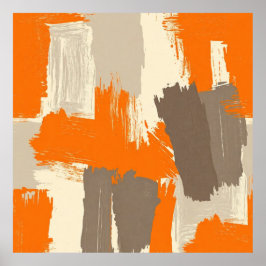 Póster Trazos abstractos de pincel artesanal naranja atre