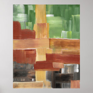 Póster Trazos de Pincel Abstracto Verde, Marrón y Tonos T