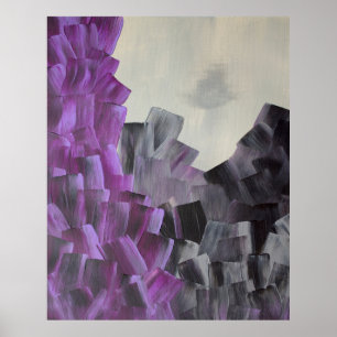 Póster Trazos de pincel abstractos en púrpura, gris y neg