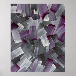 Póster Trazos de Pincel Abstractos en Púrpura, Negro y Gr