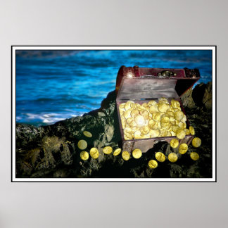 Póster Treasure Chest of Gold en las rocas