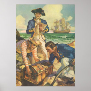 Póster Treasure Island, piratas de venta de hadas de vint
