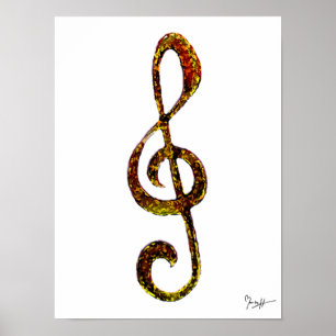 Póster Treble Clef Art - mano tallada y digitalizada