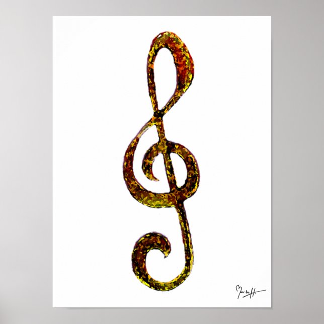 Póster Treble Clef Art - mano tallada y digitalizada (Frente)