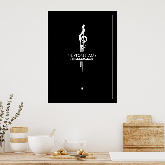Póster Treblemaker Funny Music Pun Classy Black G-Clef (Cocina)