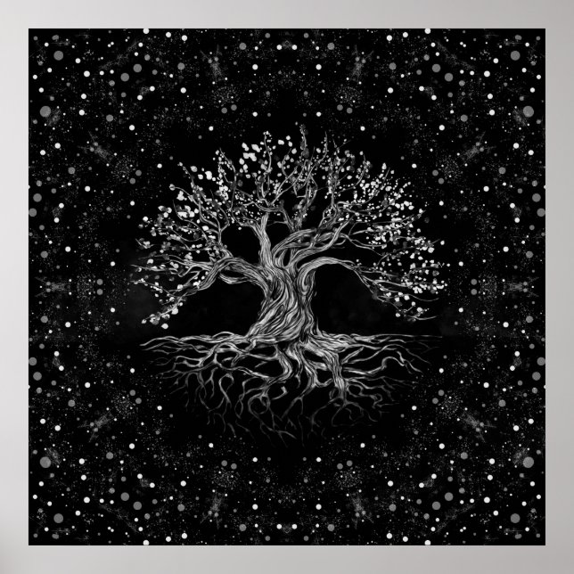 Póster Tree of Life Drawing Black and White (Frente)