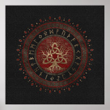 Tree of life with Triquetra Black Red Leather