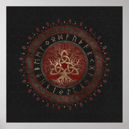 Póster Tree of life with Triquetra Black Red Leather