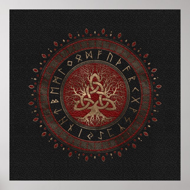 Póster Tree of life with Triquetra Black Red Leather (Frente)