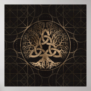 Póster Tree of life -Yggdrasil with Triquetra