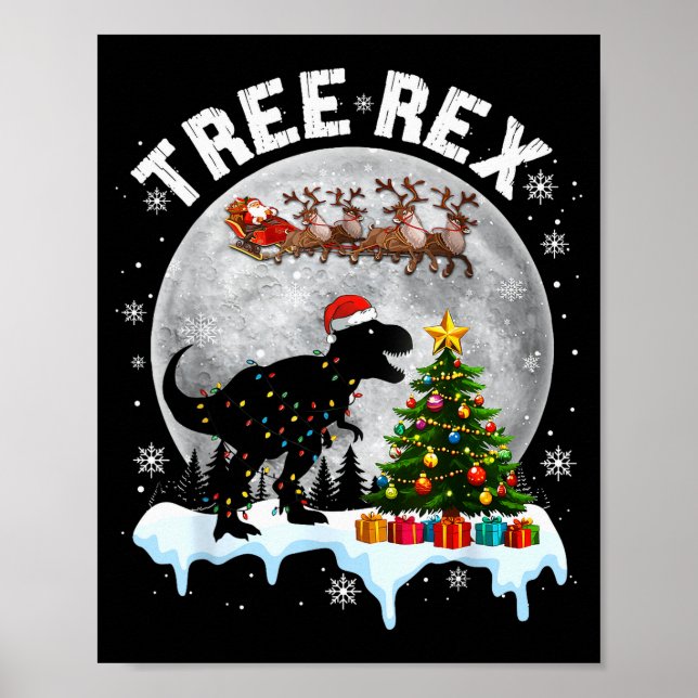 Póster Tree Rex Christmas Dinosaur T-rex Xmas Pajama Men  (Frente)