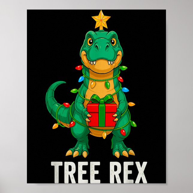 Póster Tree Rex Funny Dinosaur Christmas  (Frente)