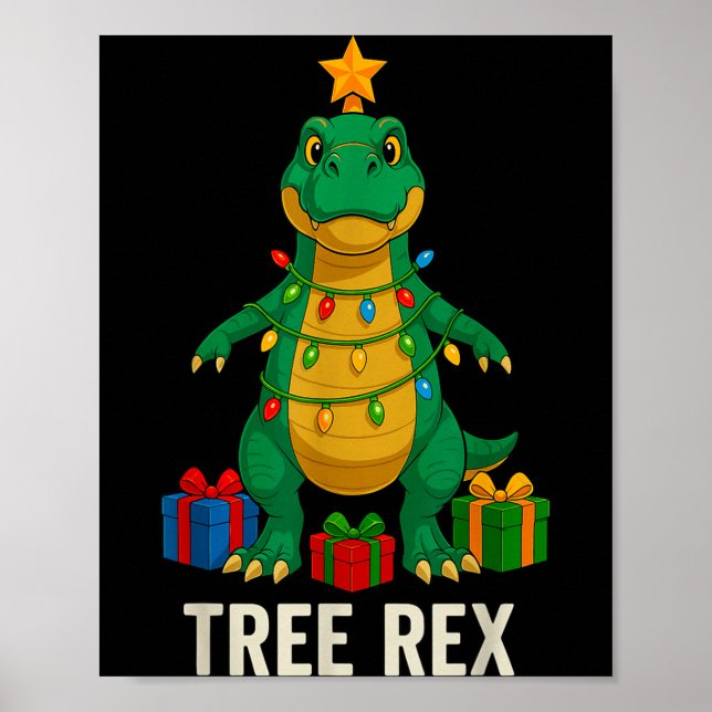 Póster Tree Rex Funny Dinosaur Christmas  (Frente)