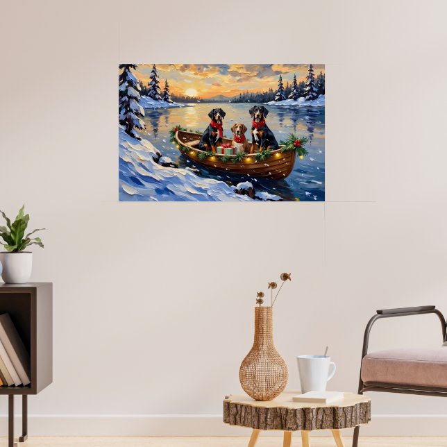 Póster Treeing Walker Coonhound Christmas Boat Holiday (Salón 3)