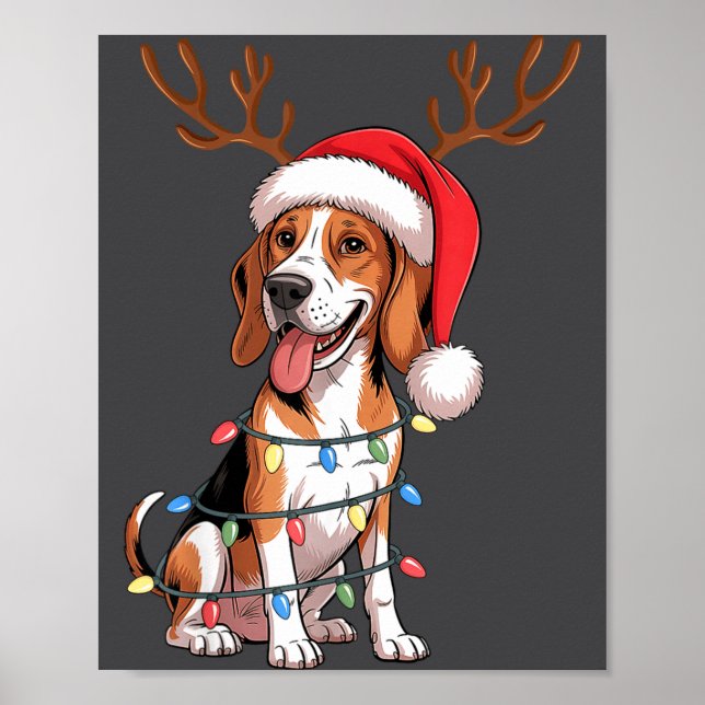Póster Treeing Walker Coonhound Dog Christmas Lights Sant (Frente)