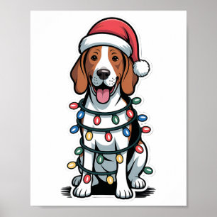 Póster Treeing Walker Coonhound Envuelto En Luces De Navi